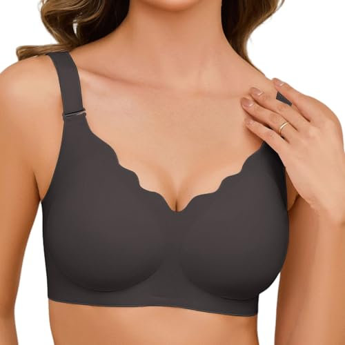 Yuson Girl Bras for Women Non Wired Plunge V Flora Seamless Wireles Women's Bras Adjustable Everyday Bras Support Full Coverage Push up Padded Bras Buttery Soft Comfort with Bra Extender(Black, M)
