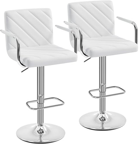 Yaheetech Barhocker 2er Set Barstuhl Höhenverstellbar 62,5-84,5cm 360° Drehstuhl mit Armlehnen Designer Hocker aus robuster Kunstleder & Stahlgestell, Weiß