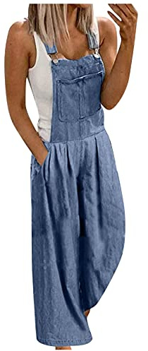 Salopette da donna in jeans, lunghezza elasticizzata, salopette da donna, jeans baggy, tuta elegante in denim, con tasche, senza maniche, stile vintage, da lavoro, casual, estiva, comoda