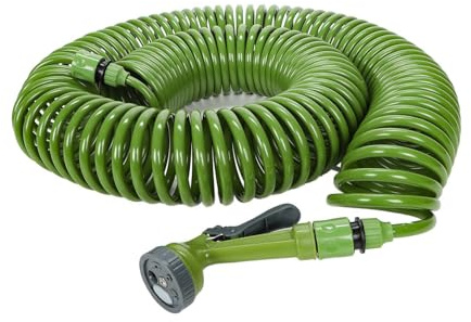 Spiral-Gartenschlauch-Set plus Sprühkopf mit Multifunktionsdüse, 5 Funktionen, 2 Schlauch-Anschlüsse, 1 Universalleitungsanschluss, (L) flexibel von ca. 1,60-30 m