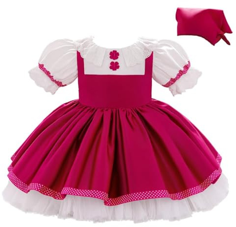 Dressy Daisy Baby Little Girls and Bear Costume Folk Dress Up Birthday Party Halloween Outfit with Kerchief 12-18 Months, Fuchsia Pink