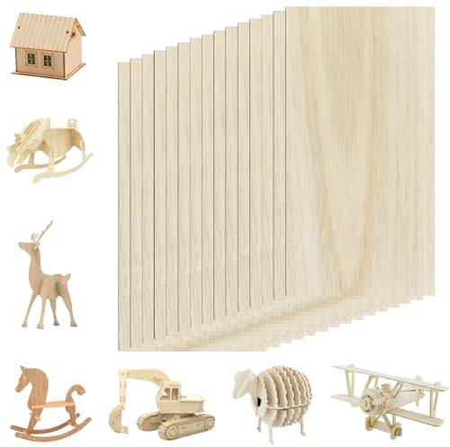 KKUOYT 15 Stück Balsaholzplatten 200 x 100 x 1 mm, unbehandeltes Balsaholz, dünn, für Holzmodelle, Basteln, Malen, Gravieren, Schablonieren und Heimdekoration