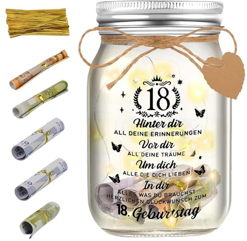 Calenxy LED Flaschenlicht 18. Geldgeschenke, Geschenke zum 18 Geburtstag Mädchen Junge, Geburtstag Geldgeschenke Verpackung Mädchen Junge Geburtstag Kreatives Geschenk, Geburtstagskarte (12.8x8cm)