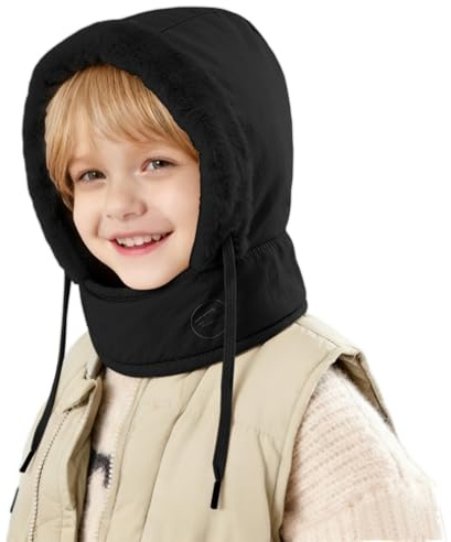 NLAND 3 i 1 söt babymössa halsduk set vinter varm balaclava plysch pojkar flickor tjock Balaclava för utomhuscykling skidåkning, svart, Ett Storlek