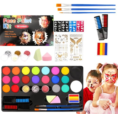 LYPPUL Kinderschminke Set 35PCS, Gesichtsfarben Kinderschminken Set 20 Farben, kinderschminke Wasserbasis, Faschingsschminke Face Paint, Ideal kinderschminke Set für Halloween Karneval Theaterschminke