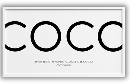 MJ-GRAPHICS® Poster Coco Bild Fashion 80x40cm – Mode Poster Fashion Wandbild Schwarz Weiß Minimal Design Beauty Spruch Wanddeko Büro Schlafzimmer Deko Elegant OHNE RAHMEN