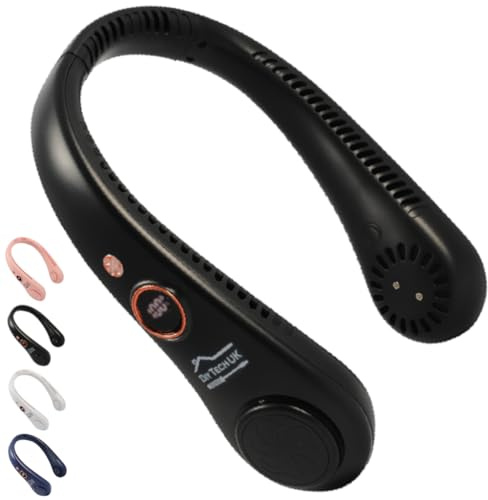 DIY TECH UK - CoolBlast Ultra Light - Ventilador de cuello portátil - Ajustable - Ventilador de cuello personal sin aspas recargable por USB manos libres - 5 velocidades - Portátil para deportes