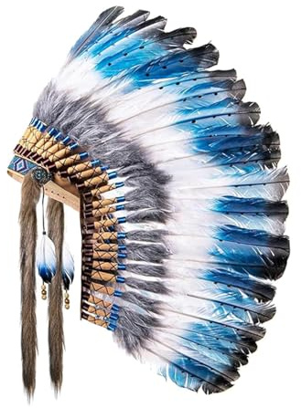 KiBcsLic Kopfschmuck für Frauen & Männer, Native American Stirnband, Vintage-Stirnband mit Federn, Haarband, Wild West, Kostümaccessoire, Haar-Accessoire für Karneval, Kostümparty, Themenparty