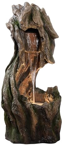 Teamson Home Forest-Inspired Cascade Water Fountain Outdoor Garden–LED Light with Built-in Electric Pump & Simple Setup, Gray