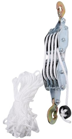 JTLB 2200lb Rope Hoist Pulley System, Heavy Duty Pulley Block Tackle with 8:1 Lifting Power for Garage Warehouses Building, Nylon Pulley, Breakage-Resistant Nylon Rope Puller