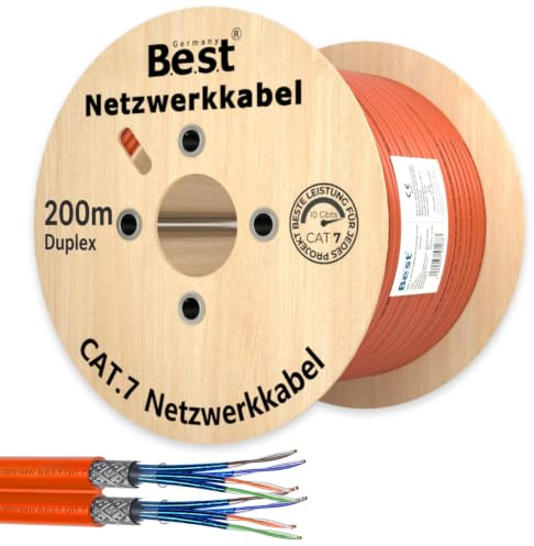 CAT 7 Duplex Netzwerkkabel 200m Reines Kupfer LAN Verlegekabel S/FTP 10Gbit | 100 % reines Kupfer, Duplex LAN Verlegekabel, Ethernet Installationskabel, S/FTP, PoE+, 10 Gbit, Router, Switch, Keystone