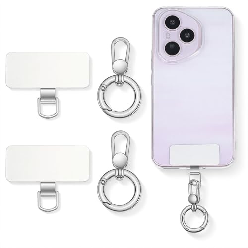 Sorcristy 4 Pack Heavy Duty Phone Tether Tab & 360° Rotatable Spring O Ring Silver Metal Lanyard Patch Rectangle Tether Tab for Universal Smartphones Case