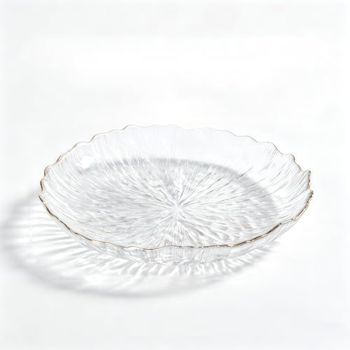 Tastetreasure Ciotola in vetro con bordo dorato, ciotola decorativa per la cucina, elegante insalatiera a forma di fiore per pasta e snack, moderna ciotola in vetro per decorazione soggiorno