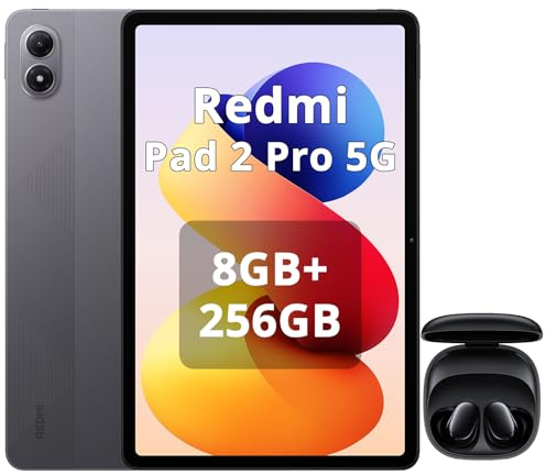 XIAOMI Redmi Pad 2 Pro 5G 8 GB + 256 GB, 12,1 pulgadas 120 Hz 2,5 K Eye Care Pantalla, batería de 12000 mAh (tipo), Snapdragon 7s Gen 4, eSIM, carga rápida de 33 W, color gris, incluye auriculares