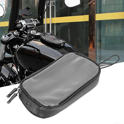 Bolsa de piel sintética negra para teléfono de motocicleta con 7 imanes fuertes para tanques de combustible de metal, ventana superior transparente para navegación GPS, bolsillo grande con cremallera