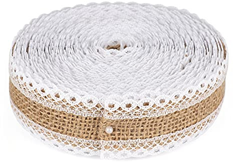 G2PLUS 10M Juteband Burlap Band Juteband mit Spitze,2.5CM Jutestreifen Dekoband zum Dekorieren DIY Handwerk Weihnachten Deko Hochzeit