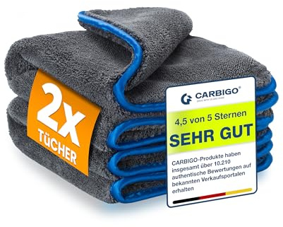 Carbigo 2x Profi Mikrofasertücher mit 1200 GSM - extrem saugstark & lackschonend dank weicher Mikrofaser - Ideales Auto Poliertuch zur Reinigung von Auto & Motorrad - Mikrofaser Poliertuch 40x40cm