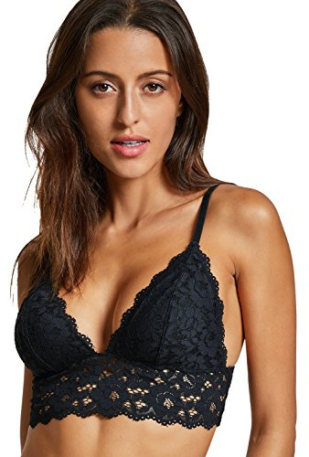 DOBREVA Sujetador Triángulo de Encaje Bralette para Mujer Negro L