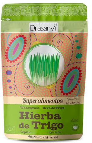 Hierba de Trigo BIO Drasanvi Superalimento en Polvo de 125 Gramos Natural | Superalimento en Polvo Rico en Clorofila, Ideal para Anadir a Batidos Verdes y Zumos Detox Diarios Facil de Preparar