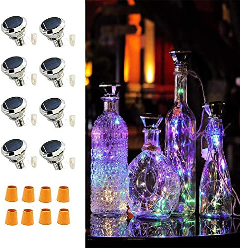 VOOKRY Solar Wine Bottle Lights with Cork 8 Pack 20 LEDs Fairy Lights String Silver Wire Light,for Party,Christmas,Wedding Center or Table Decorations (Multicolor)