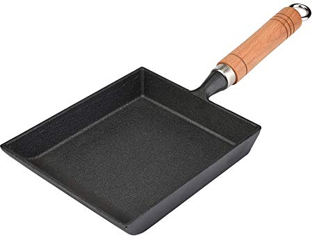 ASHATA Mini giapponese Tamagoyaki frittata rotolo stufa quadrata padella rettangolare in ghisa con manico in legno ， antiaderente (37 * 15,5 cm/14,6 * 6,1 pollici)