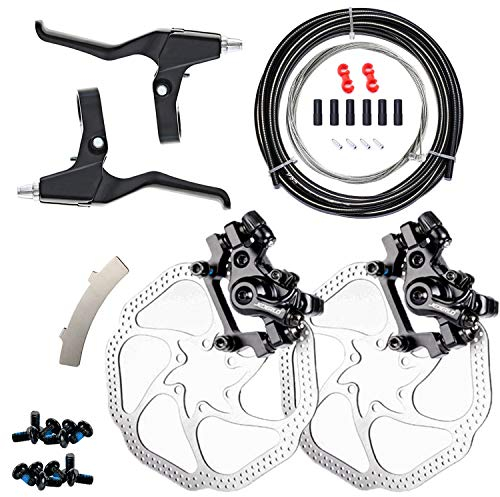 Farbetter Mechanical Bike Disc Brake Kit, Including Front and Rear Caliper, Brakes Cables, Brake Levers, 160mm Rotor, with Cable End Tips Caps, Rotating S-Hook Clips, Disc Rotor Adjuster (Black)