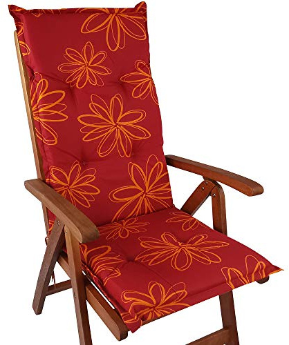 DILUMA Hochlehner Auflage für Gartenstühle 120x50 cm Blume Rot 2-6 cm Starke Stuhlauflage mit Komfortschaumkern und Bezug aus 60% Baumwolle 40% Polyester - Made in EU mit ÖkoTex100
