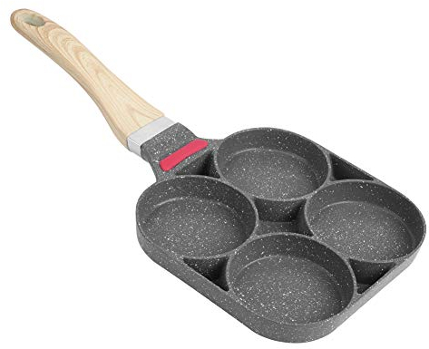 Eierpfanne Aluminium-Pfannkuchen-Kochpfanne mit 4 runden Löchern Antihaft-Hamburgerpfanne mit brühhemmendem langem Griff(Open flame induction cooker general)