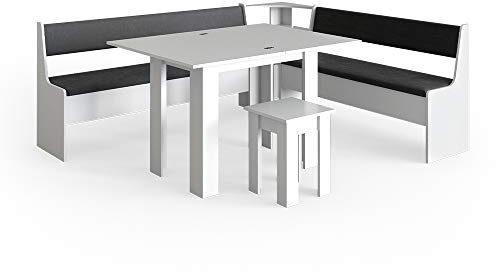 Vicco Eckbankgruppe Roman, Weiß, 210 x 180 cm | mit Tisch, geeignet für Eckaufstellung in Küchen und Essbereichen