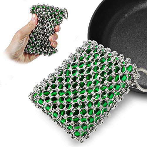 Eisenpfannenreiniger – 316 Edelstahl Kette Metall Schaber Reiniger Werkzeug Kit für Stahlpfanne, Eisenpfanne (Orange)