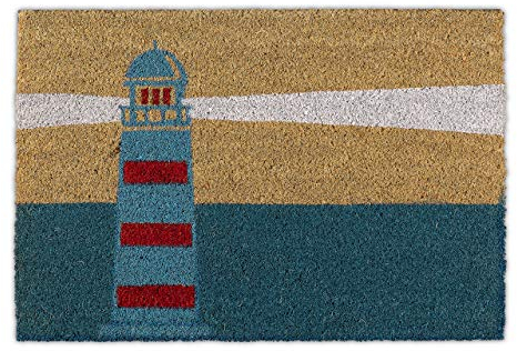 Relaxdays Fußmatte Kokos, 40x60 cm, Kokosmatte Leuchtturm Motiv, Rutschfester Schuhabtreter, innen & außen, Mehrfarbig, 1 Stück