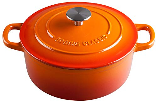 EDGING CASTING Enameled Cast Iron Dutch Oven, 5.5 Quart, Round Cast Dutch Ovens Pot with Lid Dual Handle for Bread Baking, Oven Safe up to 500°F, Orange