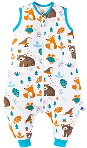 Chilsuessy Baby sovsäck sommar med fötter 0,5 tog 100 % bomull barn sommarsovsäck för pojkar och flickor, skogsdjur, 100 cm (1-pack)