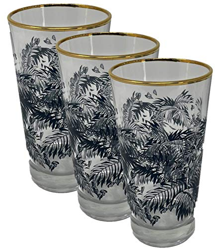 Bacardi Highball Verre à cocktail long drink avec bord doré et design palmier (3 x 37 cl)