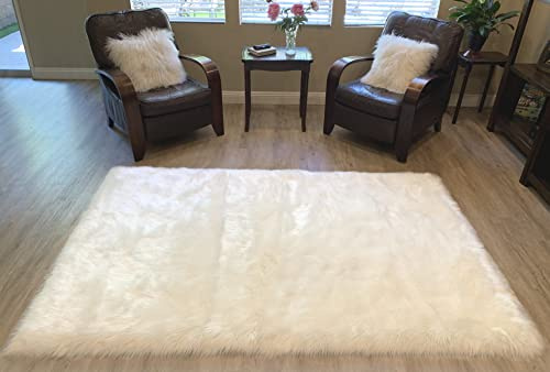LAMBZY Faux Sheepskin Shag Area Rug Rectangular 12'x15 White Carpet Hypoallergenic Sheep Skin Plush Floor Furry Luxurious and Soft Ideal for Bedroom Living Room Kids Room and Sofa