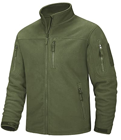 MAGCOMSEN Herren Winter Outdoorjacke Military Übergangsjacke mit Multi Taschen Herren Full Zip Fleece Wanderjacke Klettern Trekking Jacke Armeegrün XL