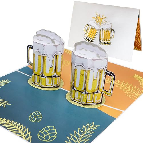 Sweetpopup® Pop Up Karte Bier – 3D Glückwunschkarte für Geburtstag, Männer, Freunde & Kollegen – Perfekt als Gutschein für Feier & Jubiläum – Oder als Einladungskarte zum Trinken Gehen/Bierkrüge 041