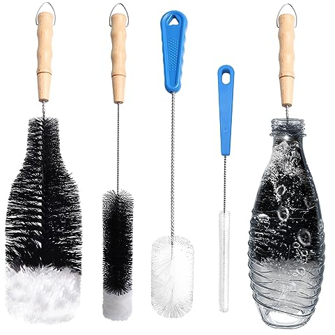 TECDW Jeu de 4 goupillons pour Compatible avec Bouteilles en Verre SodaStream,Nettoyage Doux et sans Rayures,Brosse de Nettoyage Bouteilles à Bulles,pour Carafe en Verre de 0,6 l,Bouteilles de bébé