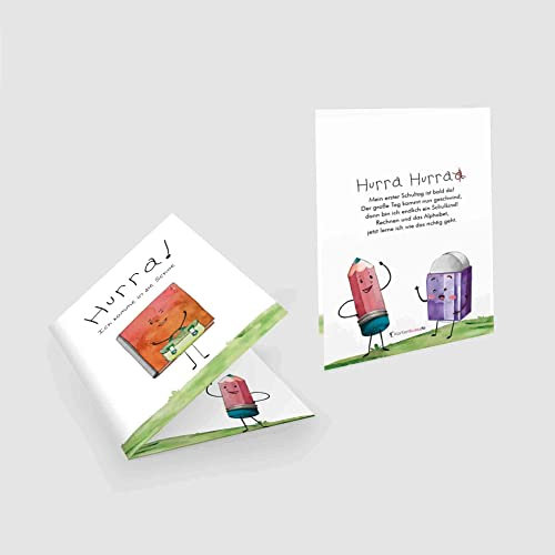 Kartenkuss 5 x Einladungskarten zur Einschulung mit passenden Umschlägen, Einladung zum Schulanfang im Set zu 5 Stk. Hurra Design