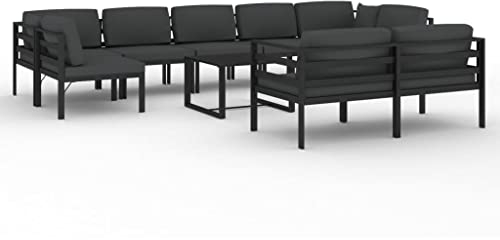 vidaXL Gartenmöbel 10-TLG. mit Kissen Tisch Ecksofa Mittelsofa Sitzgruppe Sofa Lounge Garten Garnitur Gartenset Gartensofa Aluminium Anthrazit
