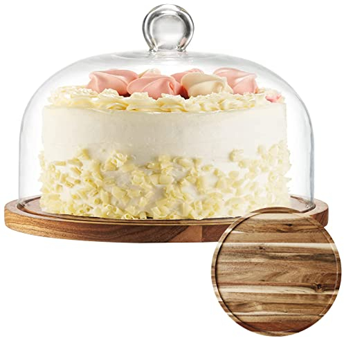 OLAMASA Cloche en Verre pour Gâteau Cloche à Gâteau Verre Multifonction avec Pied Cloche à Fromage Plateau de Service Cloche en Verre avec Assiette pour Décoration de Table de Mariage (B 18cm/7.08in)
