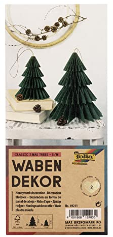 folia 49211 bikakedekoration Classic Xmas Trees, julhängen set om 2, höjd ca 20 och 13 cm, vikbar juldekoration för inomhusbruk, mörkgrön, S/M
