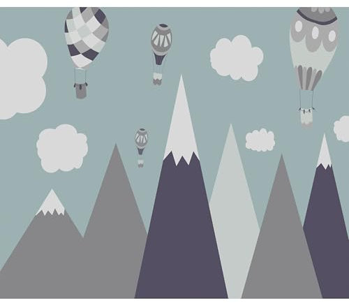 decomonkey - Papier Peint Panoramique Chambre des Enfants 350x256 cm - Décoration murale moderne – Tapisserie décorative pour chambre salon - Des nuages pour les enfants montagnes paysage ciel