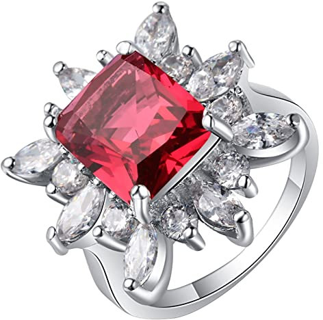 Aotiwe Zeigefinger Ring, Freundschaftsringe Beste Freundin Blumenförmig mit Asscher Zirkonia Silberrot Größe 57 (18.1)