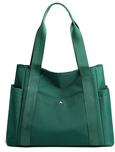 JIANLINST Damen Handtasche Shopper Multi-Pocket Tote Handtasche Henkeltasche Lässige Schultertasche Grün | Mit vielen Taschen, Tote Bag, Schultertaschen, für Uni Arbeit Reise Einkaufen