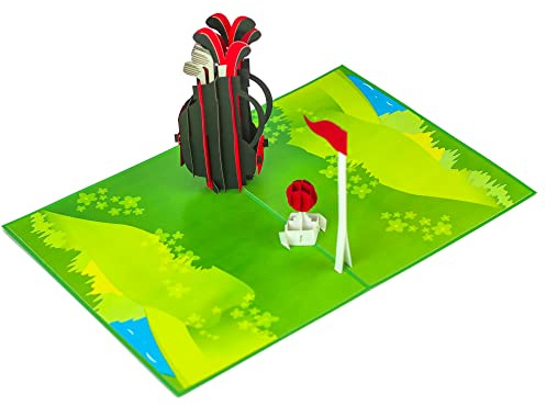 Favour Pop Up® - 3D Karte mit wunderschönem Golfmotiv, zum Geburtstag, zum Jubiläum, zur Genesung oder als lieber Gruss. Mit Einschiebekarte zum Beschriften. TF081