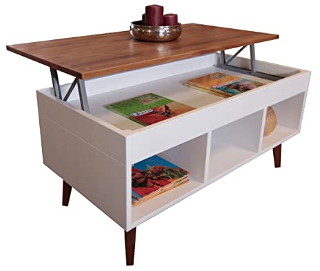 LoMasCasa - Couchtisch für Wohnzimmer, Kollektion Karla 13, aus Massivholz, natürlich, umweltfreundlich, in Nussbaum und Weiß, mit drei Löchern, Maße 100 x 50 x 47 cm