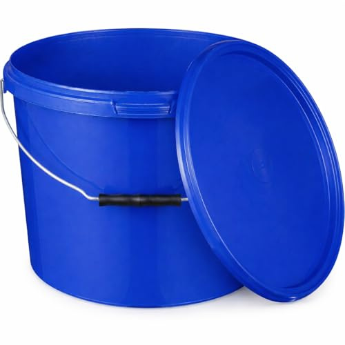 BenBow Eimer mit Deckel 10l blau 5X 10 Liter - lebensmittelecht, stabil, luftdicht, auslaufsicher, geruchsneutral - Aufbewahrungsbehälter aus Kunststoff, mit Henkel - leer