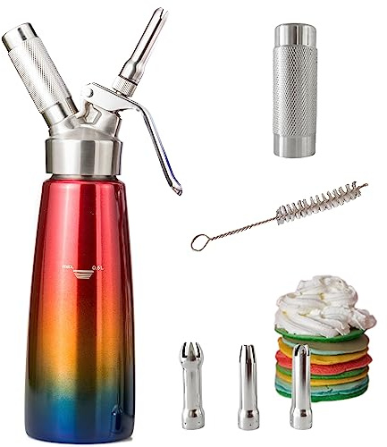 Whipped Cream Dispenser Aluminum, Professional Whipped Cream Maker, 500ml / 1-Pint Large with 3 Stainless Steel Decorating Kits & Cleaning Brush, Gourmet Cream Whipper, N2O Charger Not Included