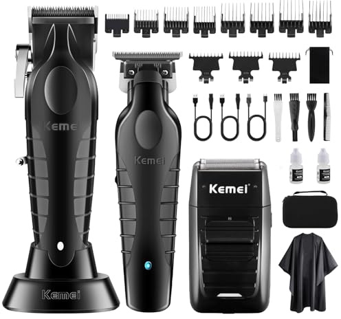 KEMEI Professional Hair Clipper, Hair Trimmer, Beard Shaver Set for Men, Electric Cordless Barber Clipper Beard Trimmer, Rechargeable Fade Clipper Haircutting Kit, KM-2299, KM-2296, KM-1102